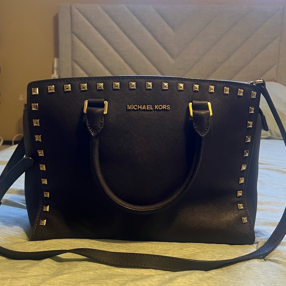 Michael Kors Brown Satchel with Gold Studs